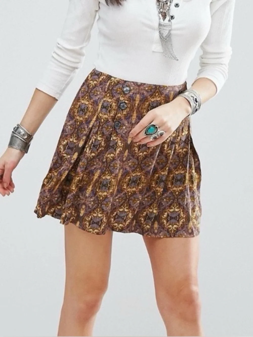 Free People Women’s Lovers Lane Lined Pleated Mini Skirt Night Combo Sz 6
